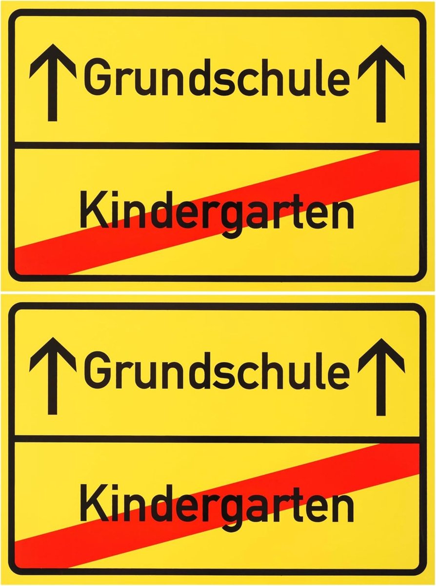 Plaatsbordje voor de eerste schooldag, 2 stuks, 1 mm pvc, 30 x 20 cm, grappig artikel voor de beëindiging van de kleuterschool en start van de basisschool, bord voor de eerste schooldag, grappig