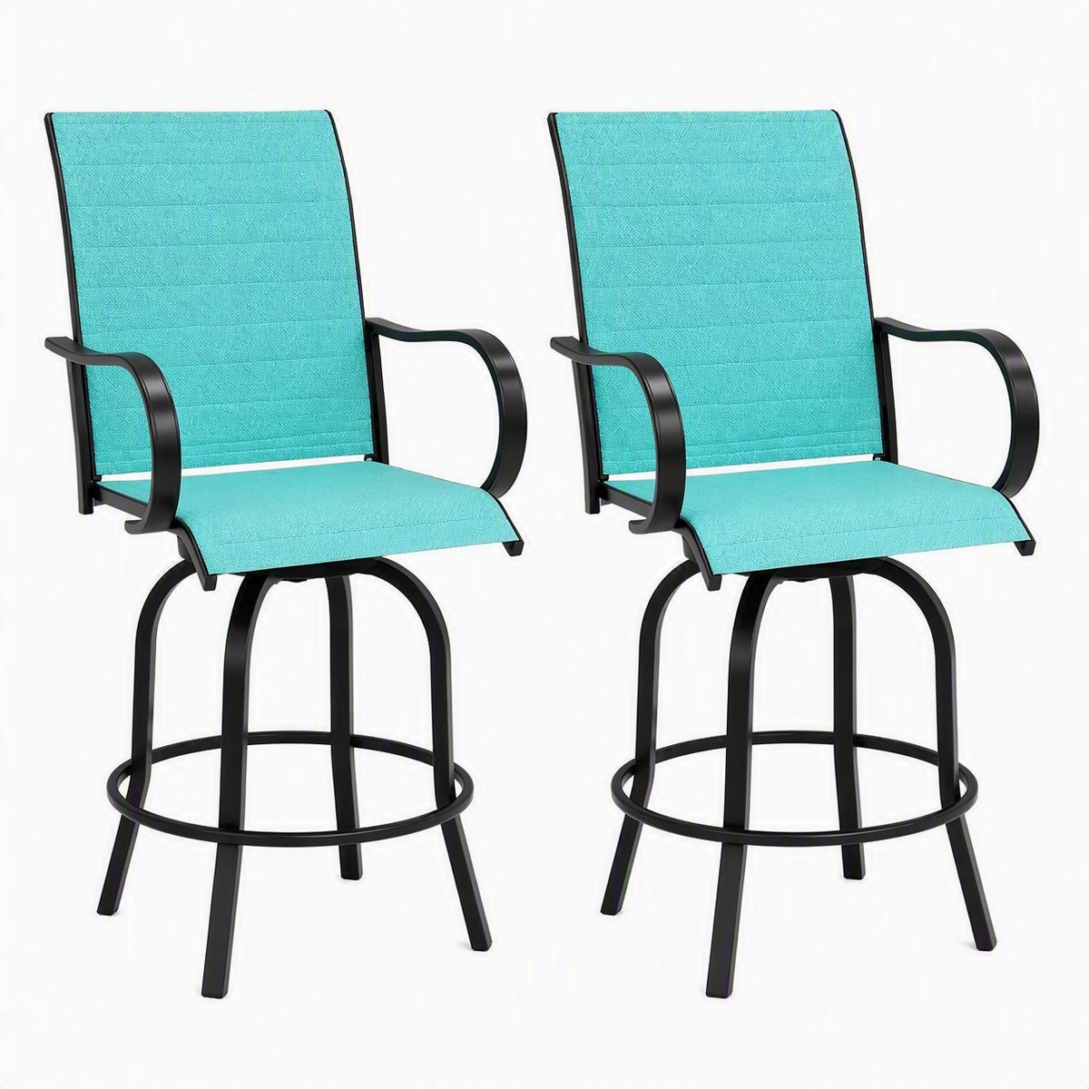 Nutrella - Tuinstoelen - Buitenbarstoelen - Terrasstoelen - Draaibaar - Hoge rugleuning - Armleuningen- Weerbestendige - 150 kg - Turkoois