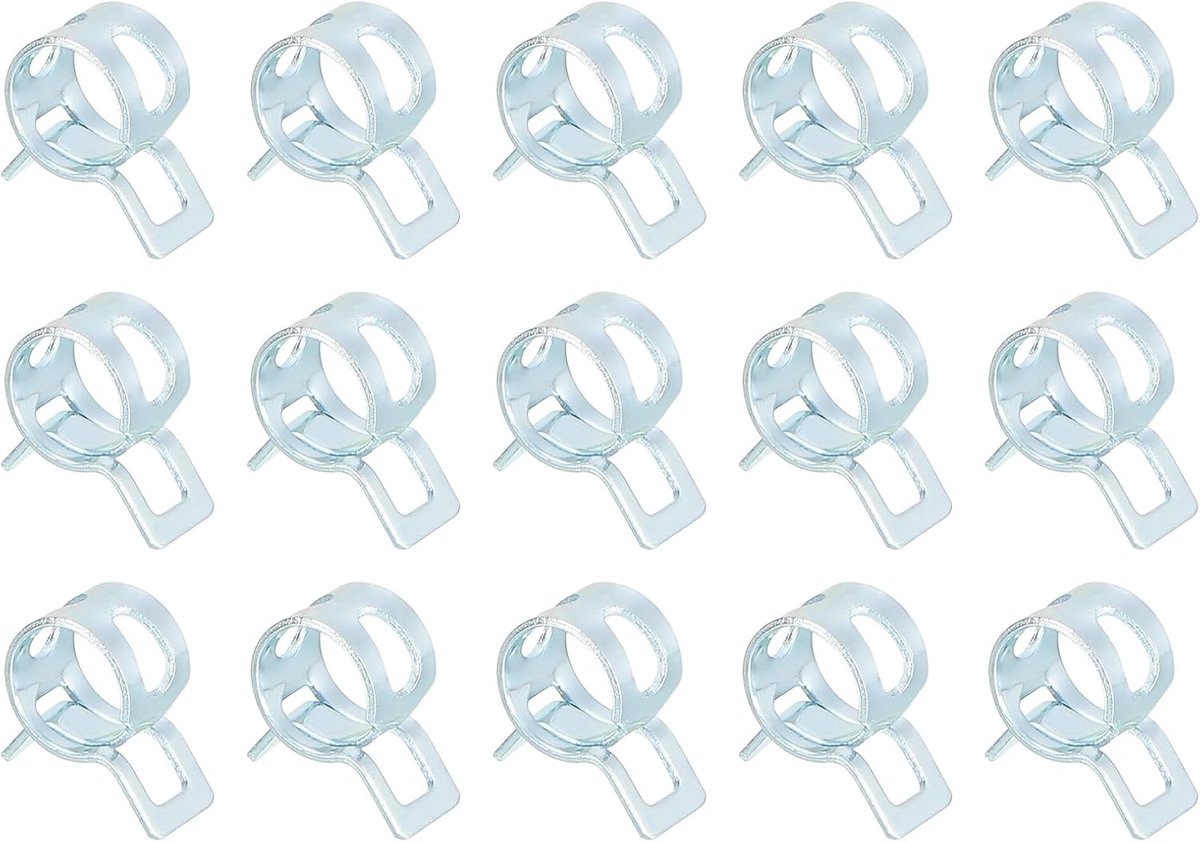 15 stuks veerband-type-actie brandstof/siliconen vacuüm-slangslangklem, 7 mm lagedruk-luchtveerslangclip-klem voor auto-oliebuis, waterbuis, blauw, wit, zink