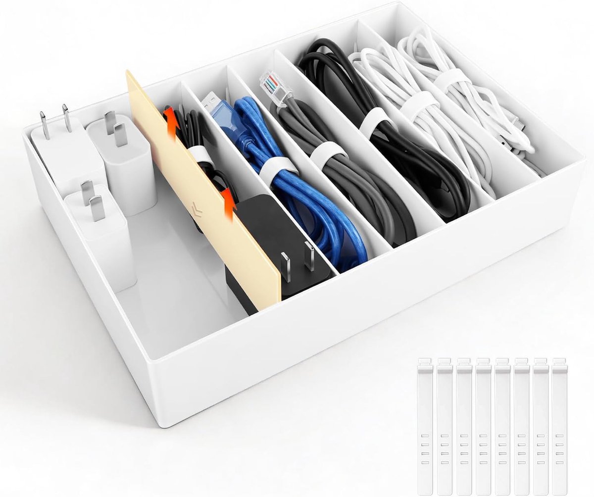 Kabelorganizer Box Groot met 7 Vakken en 8 Kabelbinders