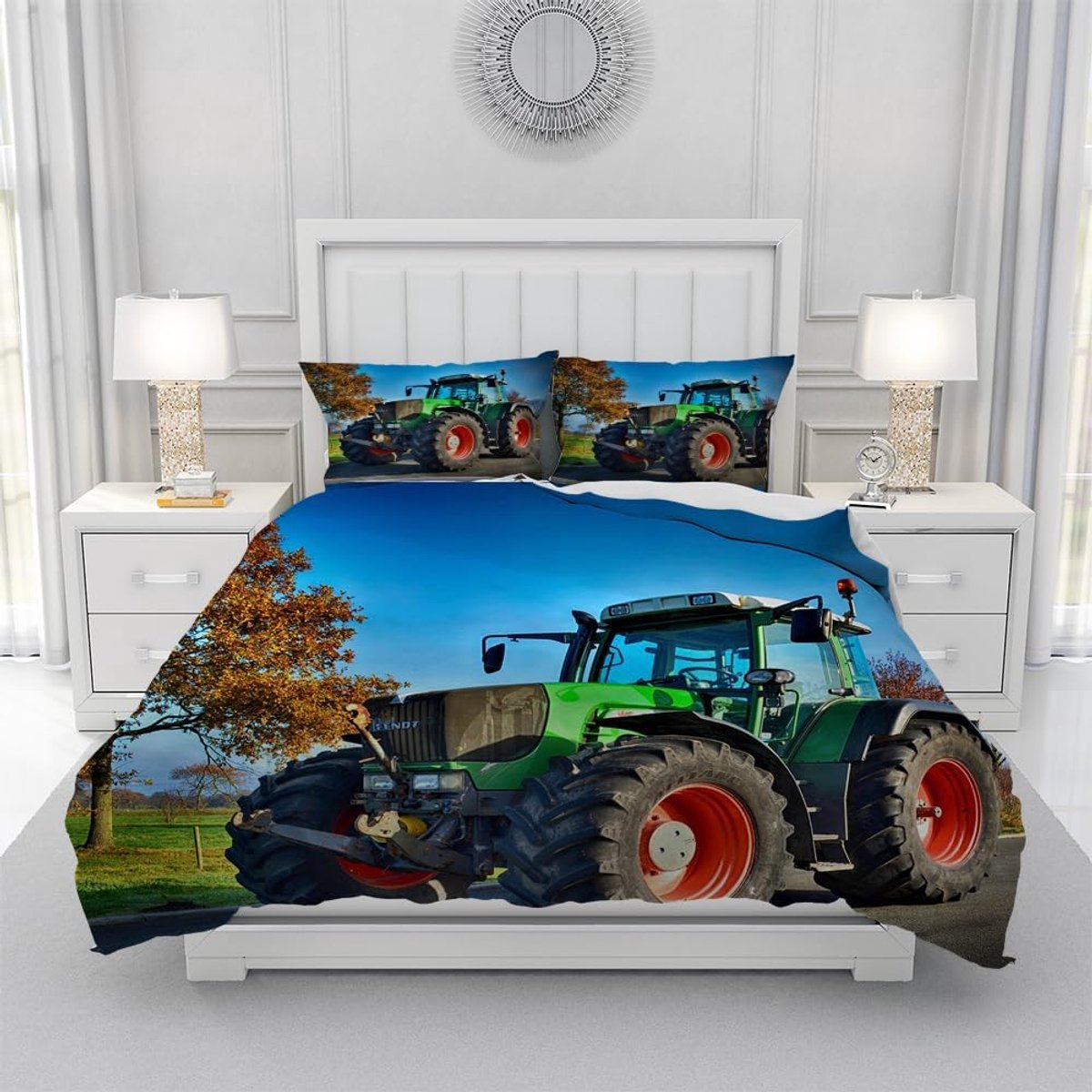 3D Traktor Beddengoed Set, Traktor Patroon Gedrukt Futon Afdekking voor Kinderen Jongens, Zacht Comfortabel Ademende Microvezel Kinderkamer Decoratieve Futon Afdekking met Ritssluiting. (T1, 135×200