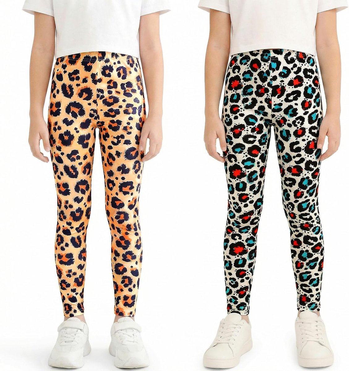 Leggings Meisjes 2-Pack Hoge Taille Elastische Broeken Kleurrijke Print Kinderen Dunne Legging Zachte Stretch Lange Broek Casual School Gymbroek Lente Sportbroek Voor Tieners Maat 116-164