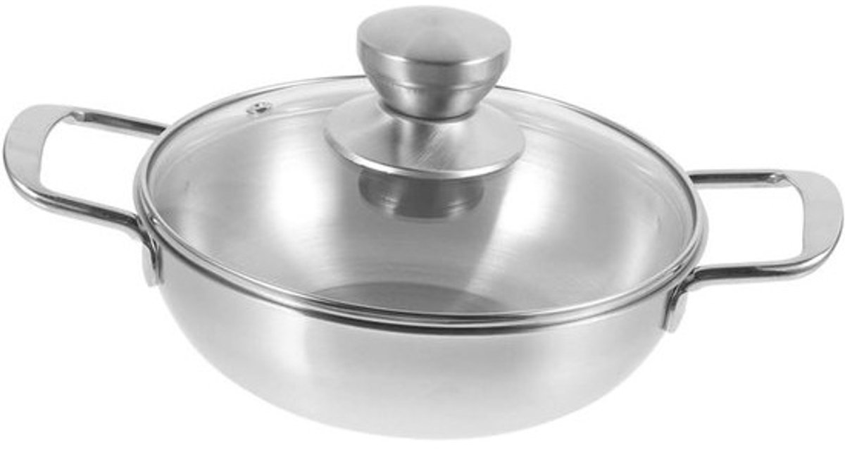 Roestvrijstalen Wok - Kookpan Dubbel Handvat - Keuken Koken - Hittebestendig Materiaal - 32 cm - Zilver