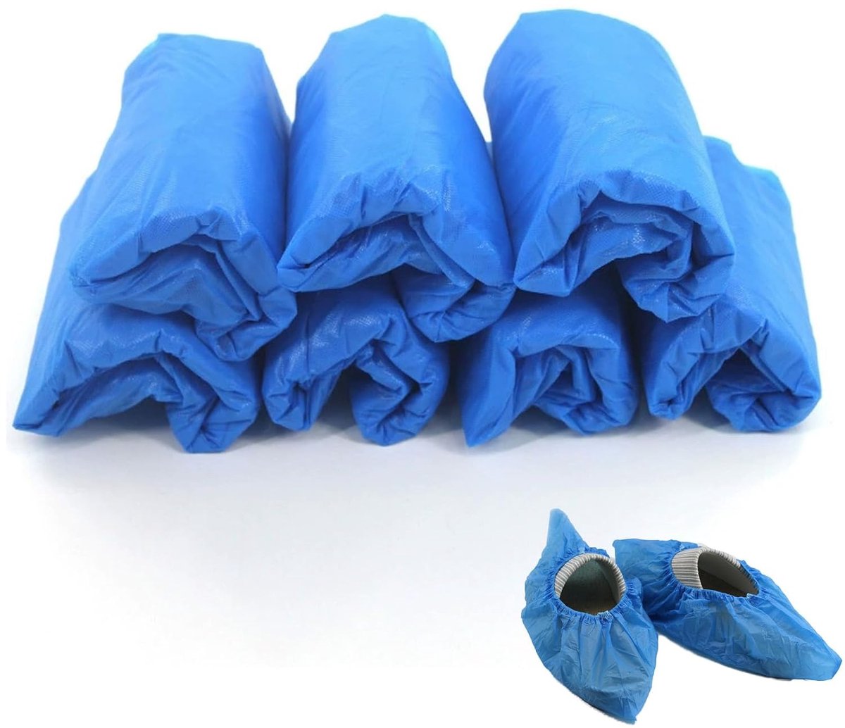 Schoenovertrek, blauw, 200 stuks wegwerpfolie, waterdichte en stofdicht, schoenovertrek, bescherming voor schoenen, wegwerp overtrekschoenen, duurzaam, CPE schoenovertrekken (eenheidsmaat)