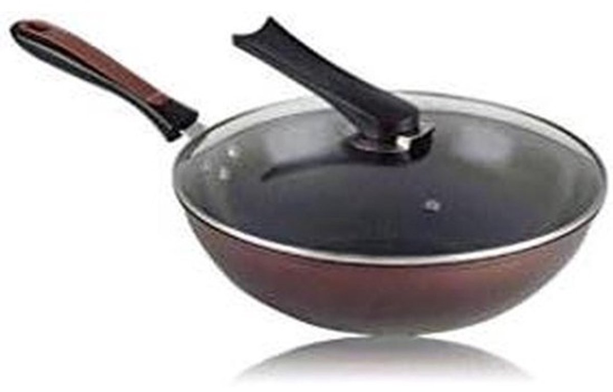Wokpan met deksel - Roerbakpan Keramisch - Gezond Koken - Antiaanbaklaag - 32 cm - Rood