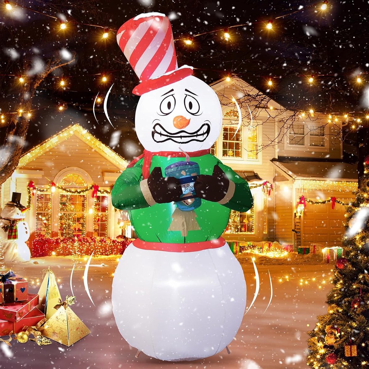 Opblaasbare kerstman - Flikkerende sneeuwpop - 2 x 2 x 1,8 m - Polyester - Kerstdecoratie voor binnen en buiten