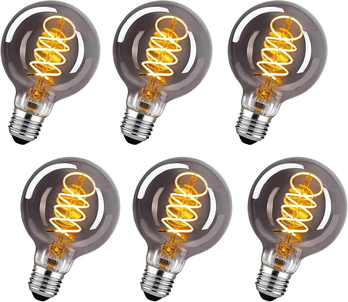 E27 LED-lamp, dimbaar, 4W warm witte Edison-lamp, retro decoratieve rookgrijze LED-lamp voor woonkamer/slaapkamer/eetkamer/keuken/bar - 80 mm (verpakking van 6 stuks)