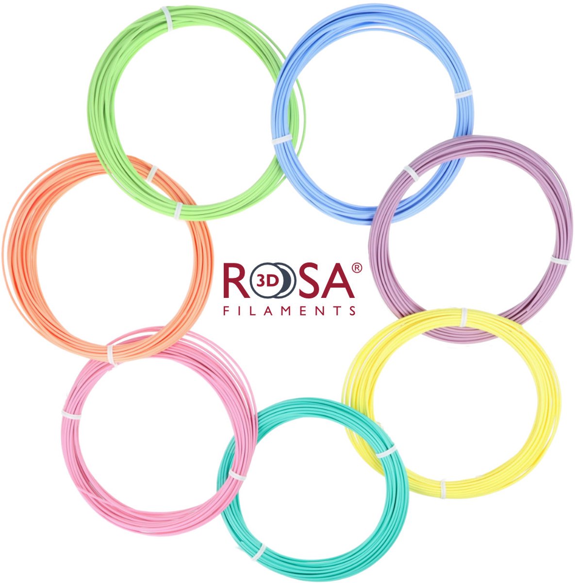 Rosa3D PLA Set 7 Pastel Kleuren 30 g Per kleur (10 m) 1,75 mm voor 3D-pennen Filament