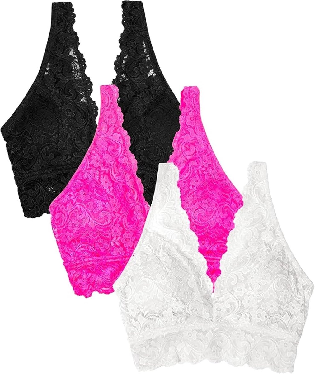 & Sexy Signature Lace Deep V Neck Wireless Bralette, Bralettes for Women With Support, Bralettes and Bralette Pack dames Beha (1-Pack)
