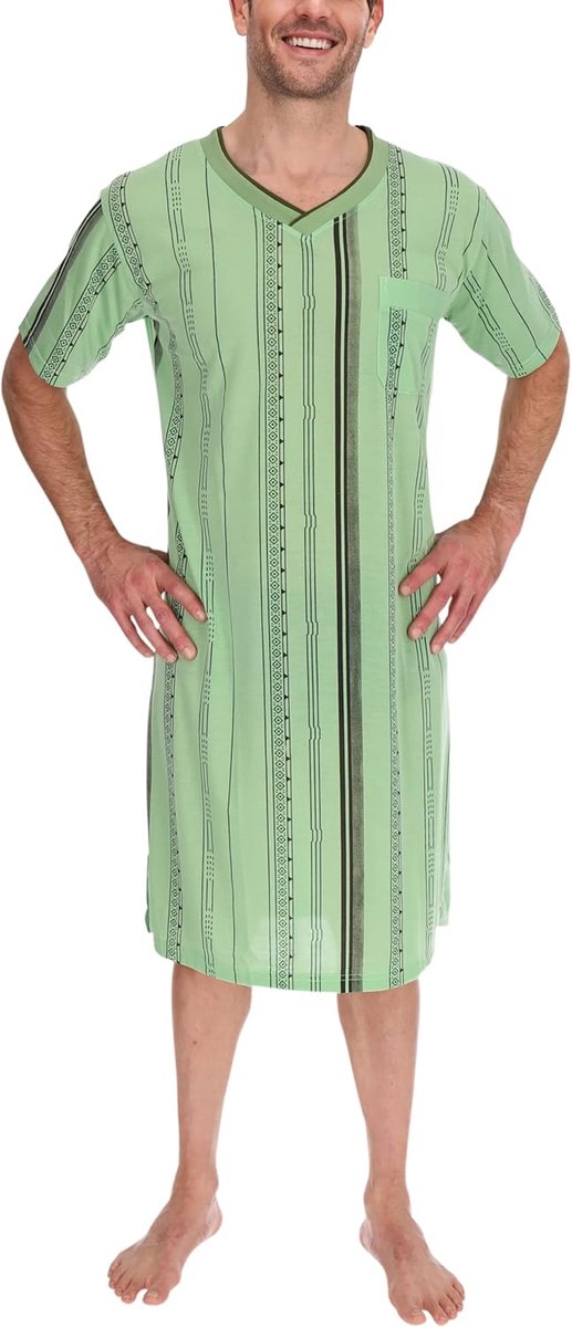 heren korte mouw nachtjas nachtkleding slaaphemd, maat: M, kleur: groen, nachthemd, korte-groen, M