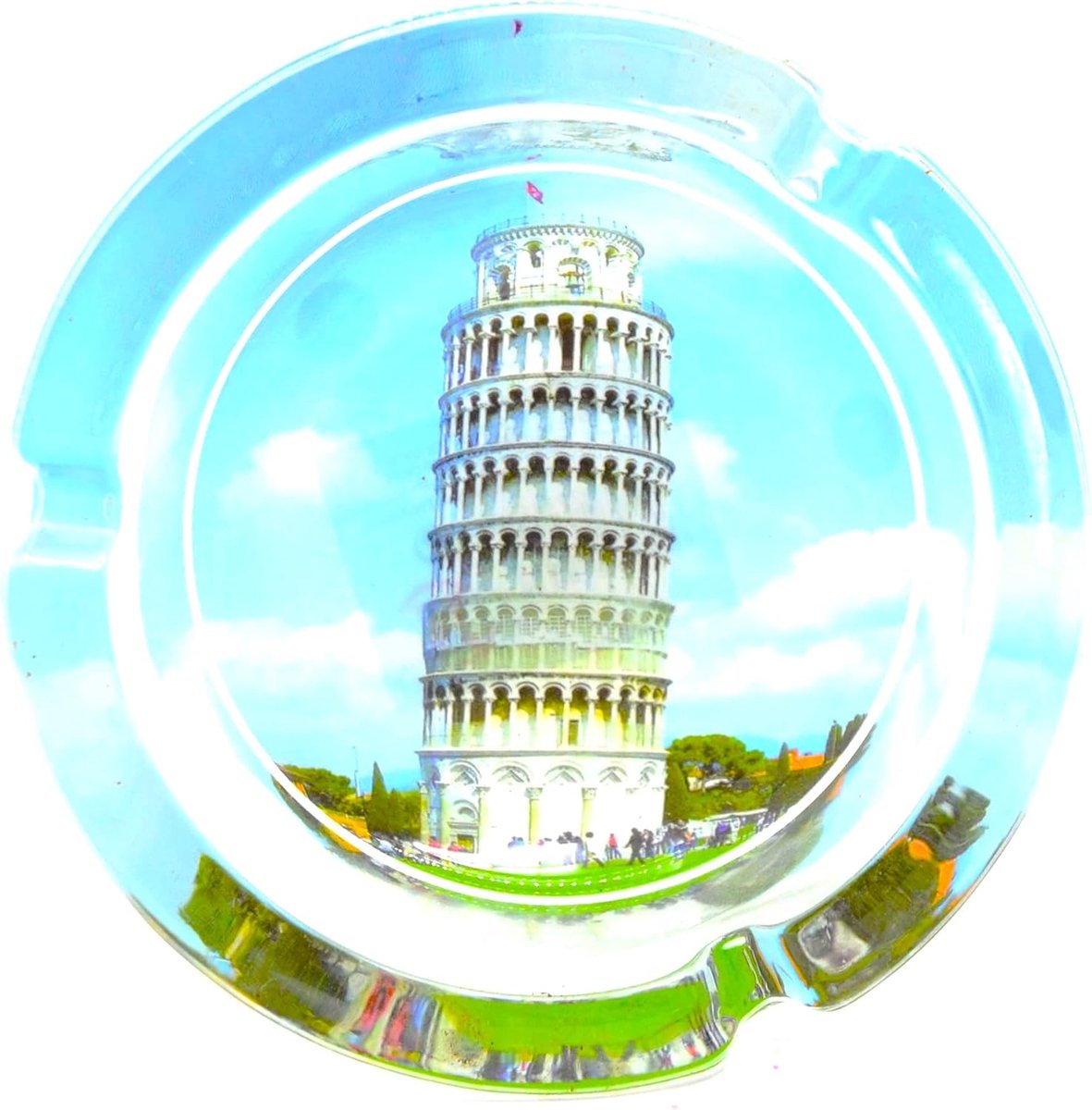 Asbak van glas, schuine toren, plaats van Duomo, Italië, (10 cm x 10 cm) asspruitstuk van glas, klassieke retro, sterke decoratie