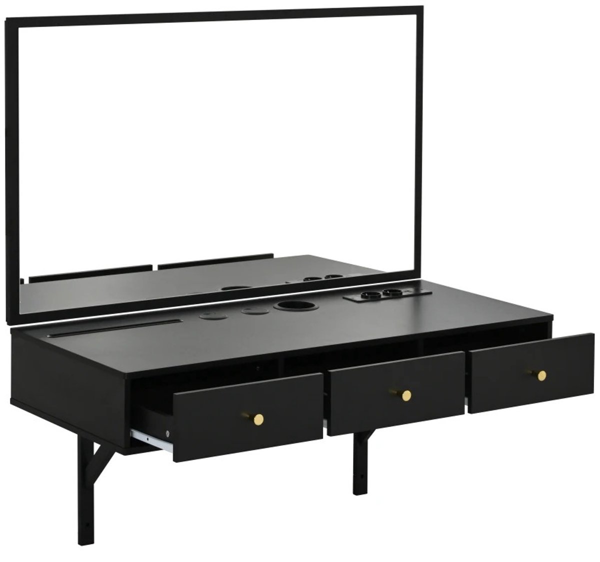 Bresht Kaptafel - Spiegel - Make-uptafel - 3 Laden - Ingebouwd Stopcontact - Bekerhouder - Make-uptafel - Zwart - 100 x 45 x 105 cm