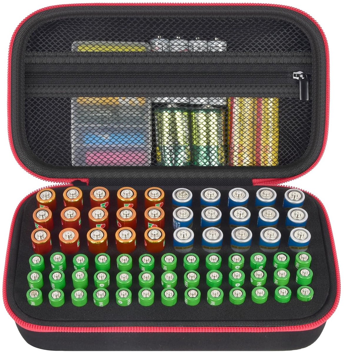 Batterij Organizer Opberghouder Case Box voor 69+ Batterijen AA AAA C Cel 9V 3V Lithium - Geen tester inbegrepen (zwart, klein)