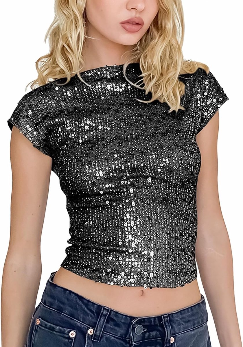 Glitter Pailletten Tank Tops Backless Mouwen Shimmer Hemdje Vest Tops Korte Mode Slim T-shirt voor Vrouwen Meisje