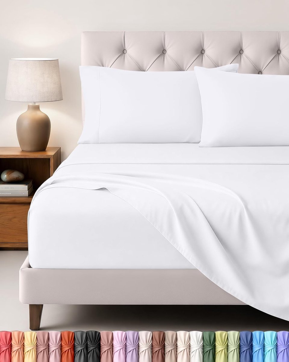Bedding 4-Delig Beddelakenset (Voor Beddenmaat 120x190 cm, Wit) - Polyester Microvezel Stof - 1 Hoeslaken & Vlakke laken met 2 Kussenslopen 50x75 cm