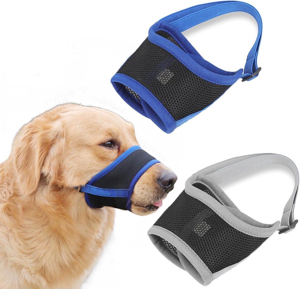 2 stuks muilkorf voor honden, ademende muilkorf voor honden, verstelbare lus, muilkorf voor kleine, middelgrote honden, honden kunnen hijgen en drinken, voorkomt bijten, blaffen en kauwen, M
