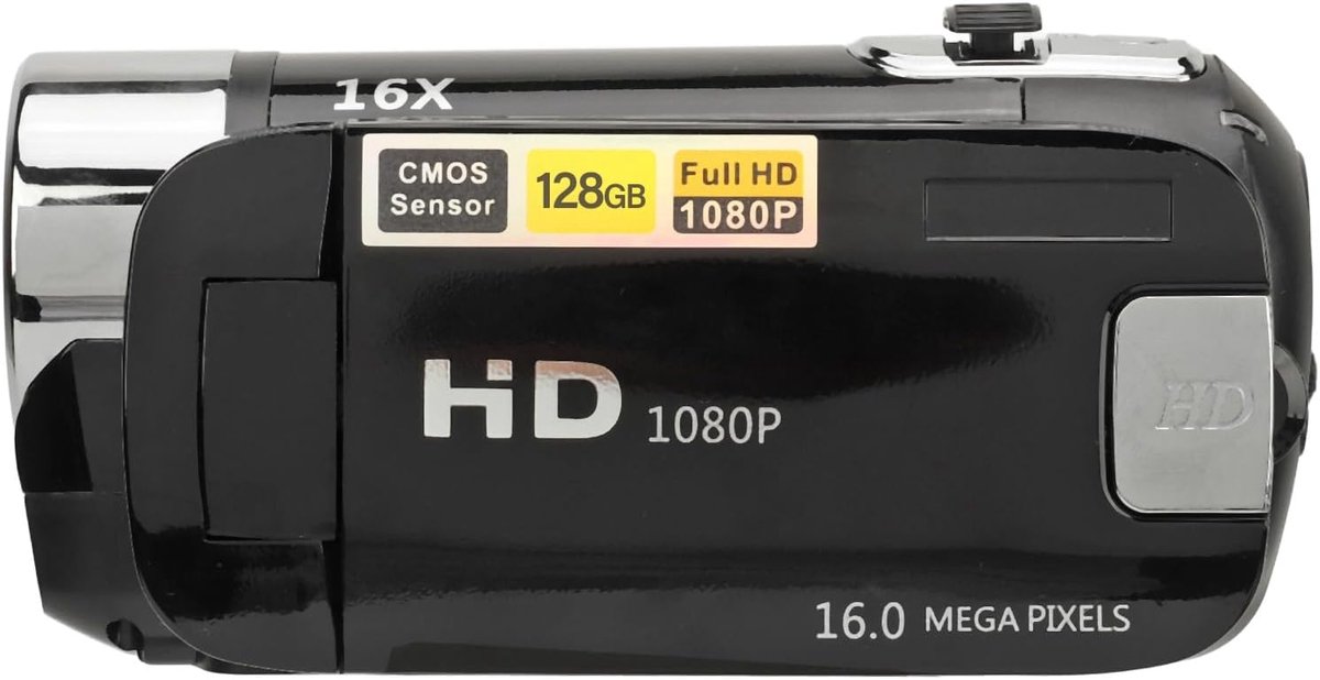 1080P HD Digitale Camera, 16x Zoom Vlog Videocamera Camcorder met 2,4 Inch Draaibaar Scherm voor Fotografie, Draagbare 16MP Selfiecamera met Invullicht voor Reisopname (BLACK)