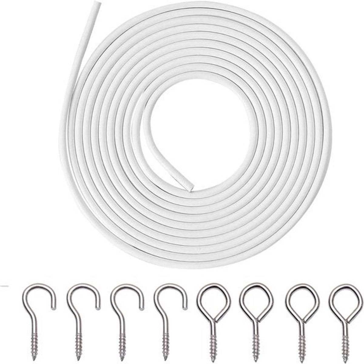 Gordijndraad Set - Raambekleding Draad - Gordijnen Ophangen - Kunststof Gecoat Staal - 5 meter - Wit