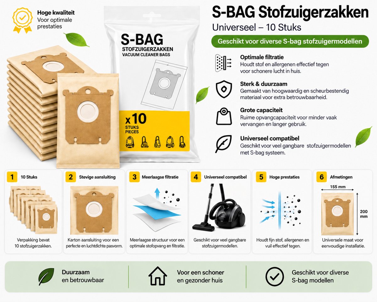 Stofzuigerzak Geschikt voor Philips, AEG en Electrolux – S-bag Type – 4 stuks