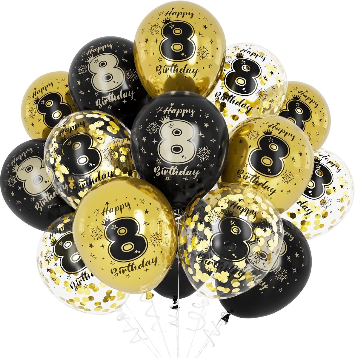 Ballonnen voor hem, 8e verjaardag decoraties voor jongen, zwart goud 8 jubileum ballonnen decor voor verjaardagsfeest benodigdheden