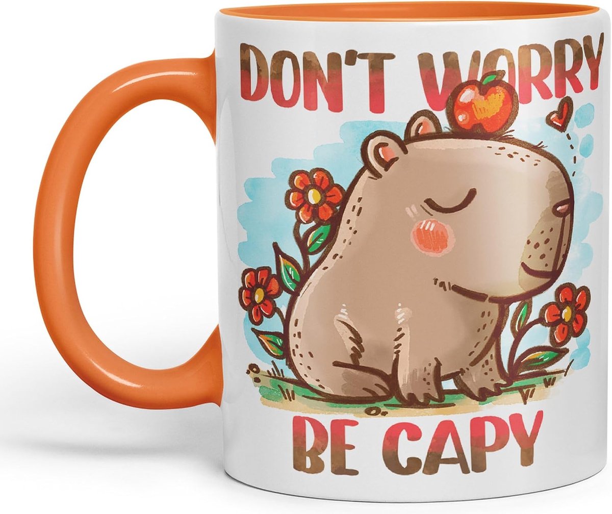 Capybara Don't Worry Be Capy Kawaii Grap Gekleurde Keramische Mok Cup Gift 330ml 11oz Werk Kantoor Thee Koffie (Oranje)