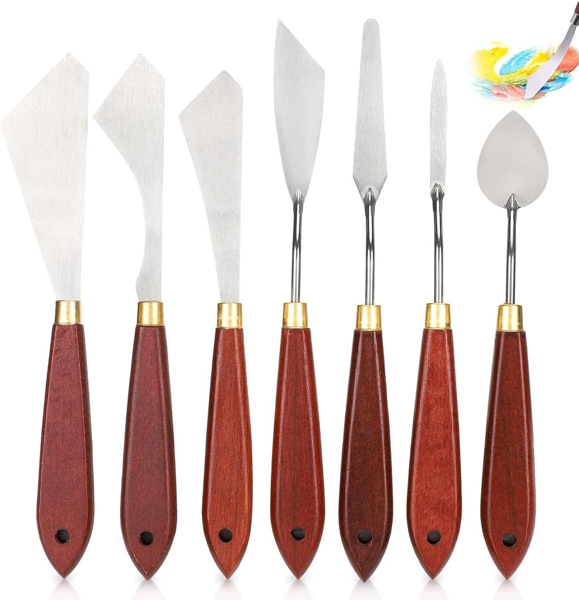 Dailygoods- Schildermessen 7-delig - Paletmes - Glaceermes - Spatel - Roestvrij staal - Houten handvat