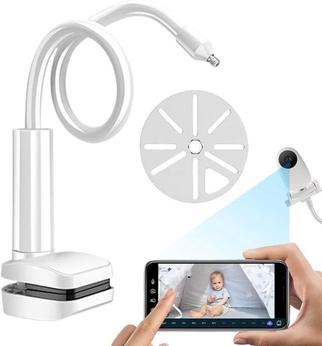 Babyfoon Houder - Babymonitor Beugel - Veilig Toezicht - Verstelbare Klemarm - 15 x 10 x 6 cm - Wit