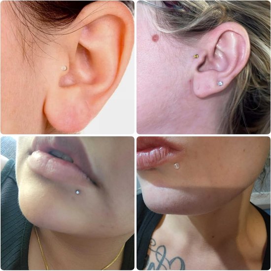 12 stuks lippiercings, kunststof, 16 g, 6/8/10 mm, helder, labret van acryl, met gekleurde zirkonia, zwart, piercing, tragus, Medusa labret, lip, sieraden voor piercing — afbeelding 4