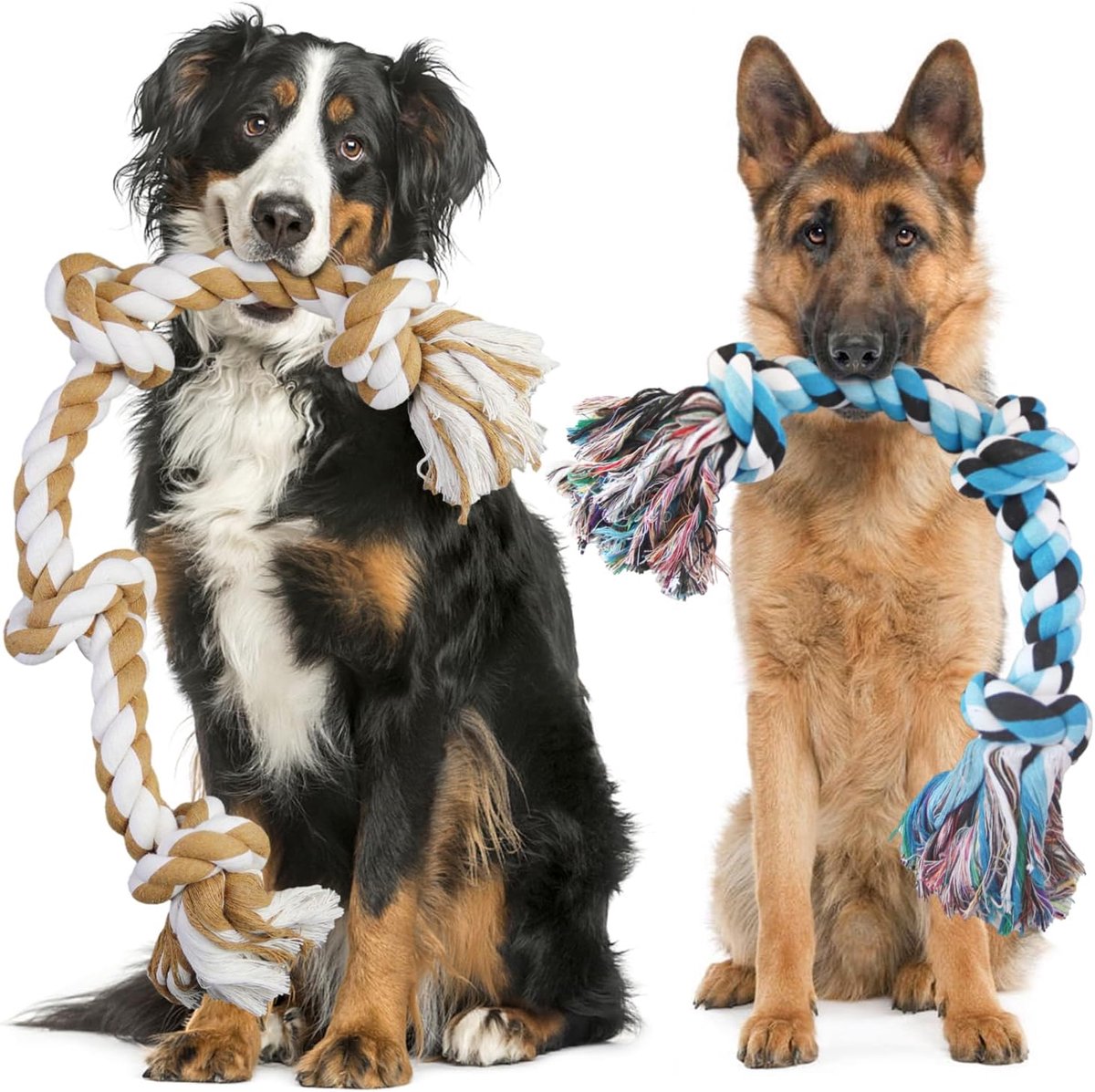 Hond Touw Speelgoed Voor Agressieve Kauwers, Maat Twee 73cm+ 57cm Stoer Kauwspeelgoed Voor Grote Honden, Onverwoestbaar 100% Non -Dye Katoenen Touw Voor Grote Ras Hond Tug Of War, Honden Tandjes