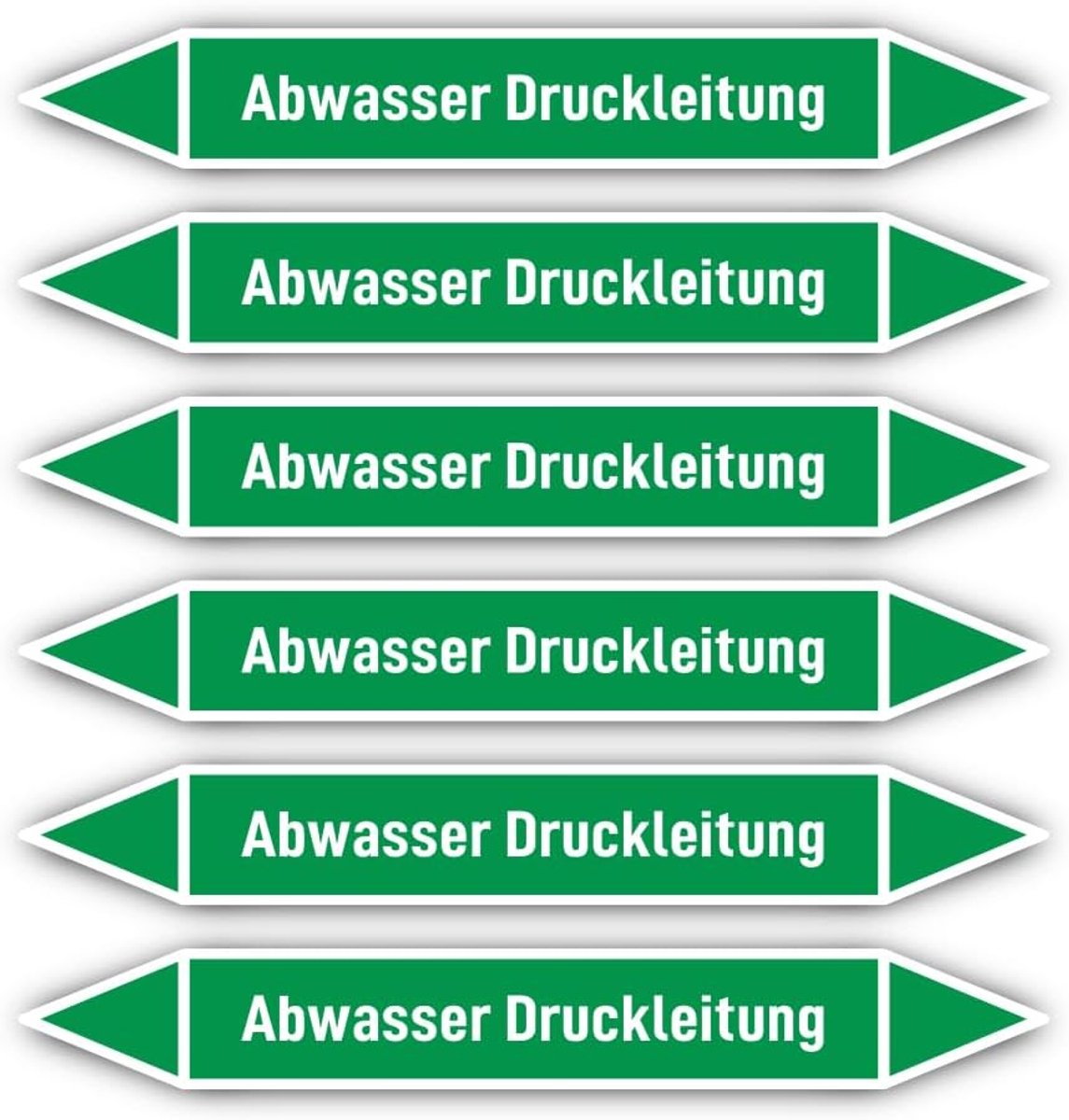 200 x 30 mm, 6 stuks - groep 1 - water - pijpleidingmarkering - volgens DIN 2403 - taal: Duits - afvalwater drukleiding