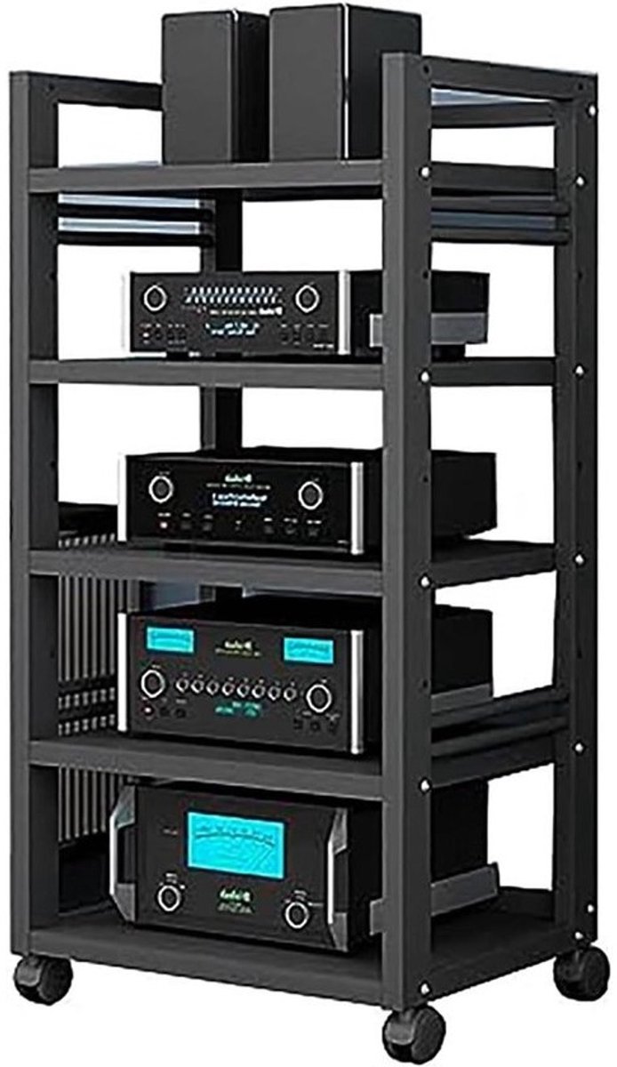 Hifi-rek 5 niveaus - Audiorek Entertainmentstandaard - Media Opslag - Verstelbare Planken - N.v.t. - Zwart