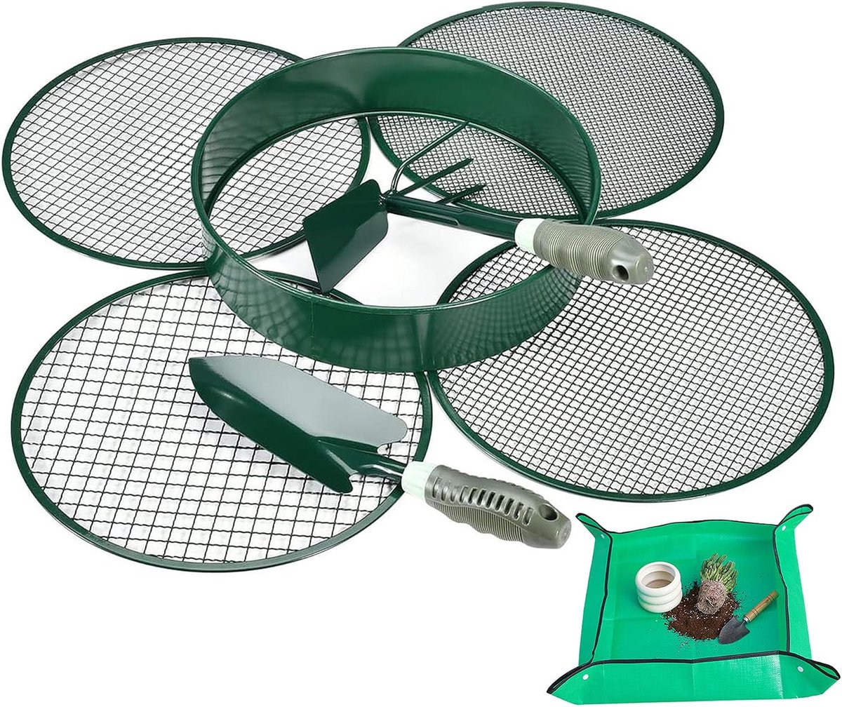Dailygoods- Tuinzeef 30 cm - Roestvrij Staal - 4-in-1 Inzetstukken 3/6/9/12 mm - Tuingereedschap - Schep/Schoffel - Duurzaam Gebruik - Grondzeef