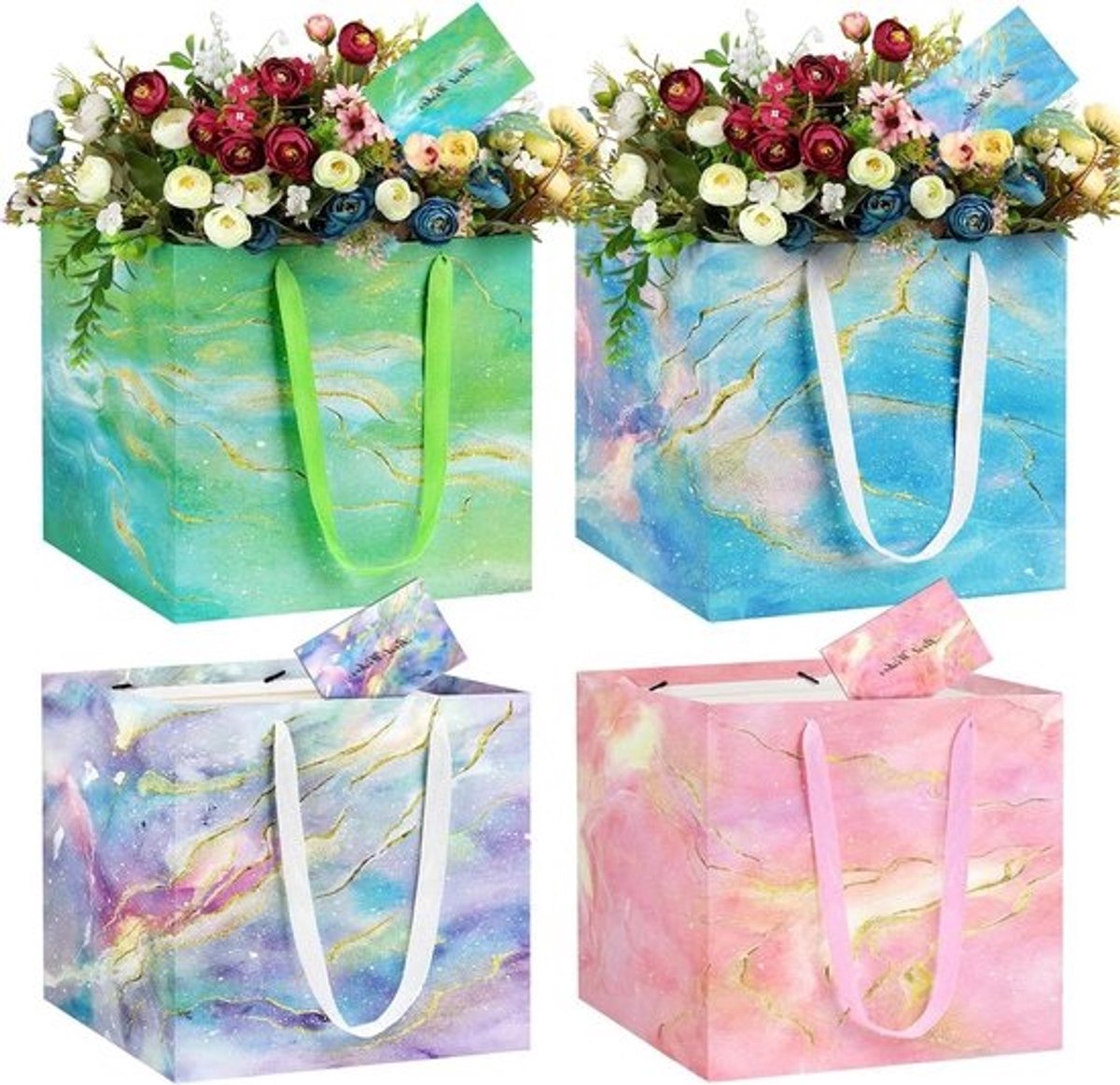 Grote Geschenktas - Papieren Tas Cadeau - Verpakken van Cadeaus - Klassiek Marmer Design - 30x30x30 cm - Marmer Mix