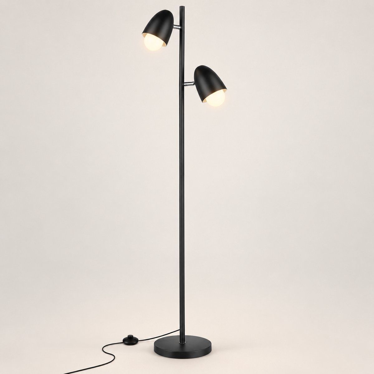 LOVHAUS LED Vloerlamp 170 cm - 2 Verstelbare Koppen - E27 Fitting - Incl. 2 Lampen - Zwart