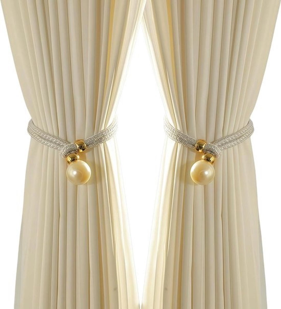 Gordijn Tiebacks - Gordijnringen Parels - Gordijnen Fixeren - Handgeweven Design - 48 cm - Gebroken Wit