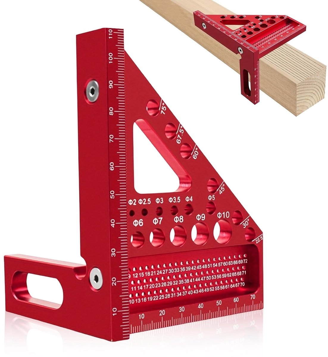 Multifunctionele Gradenboog - Rood - 11,2 x 8,5 x 7,9 cm - Aluminiumlegering voor Houtbewerking en Ingenieurs