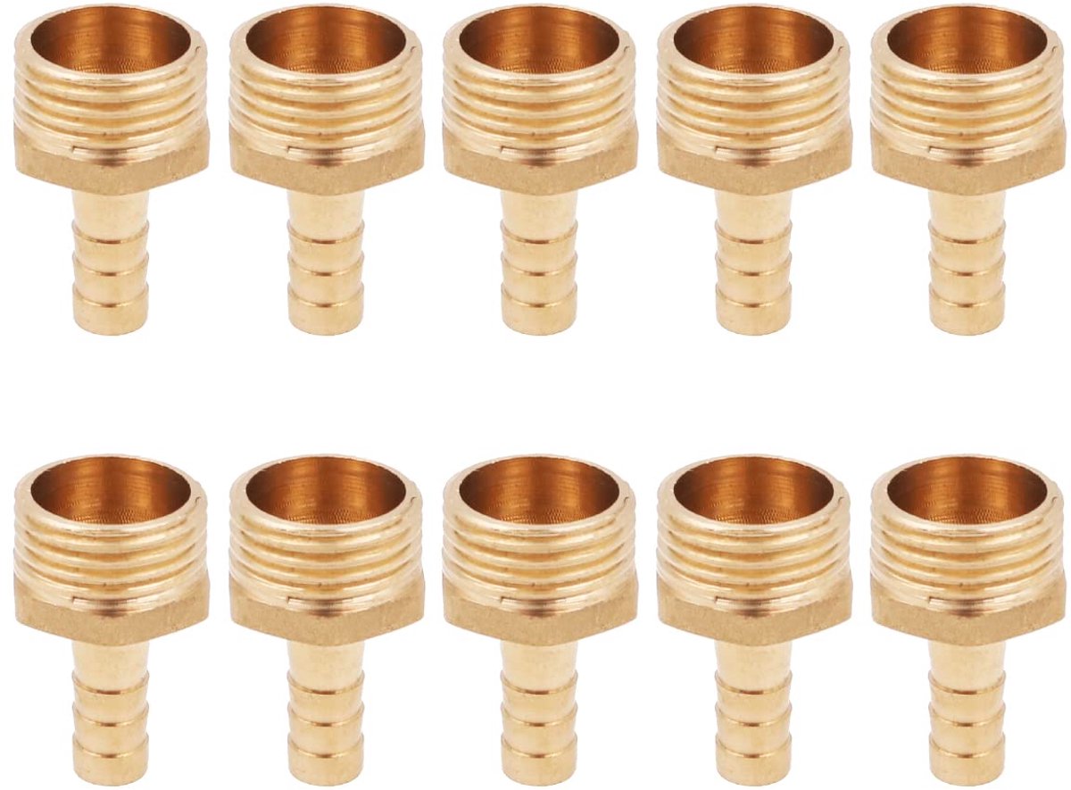 Dailygoods - Slang Pijp Connector - Messing Adapter - 1/2 Inch - Slang Nozzle - Tuin en Zwembad - 10 Stuks
