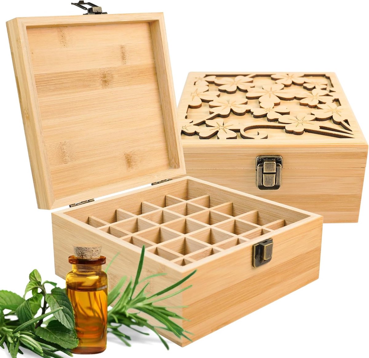 Dailygoods- Opbergdoos Houten - Opbergdoos voor Etherische Oliën - Aromatherapie Organizer - Elegant Design - Geschikt voor 5-18ml Flesjes - Perfect C