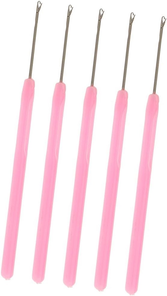 Dailygoods- Lusnaaldinrijger Roestvrijstalen - Haakgereedschap - Microlink Kralen - I-Tip Haarverlengingen - Kunststof Grip - 5 Stuks - Haarextensie G