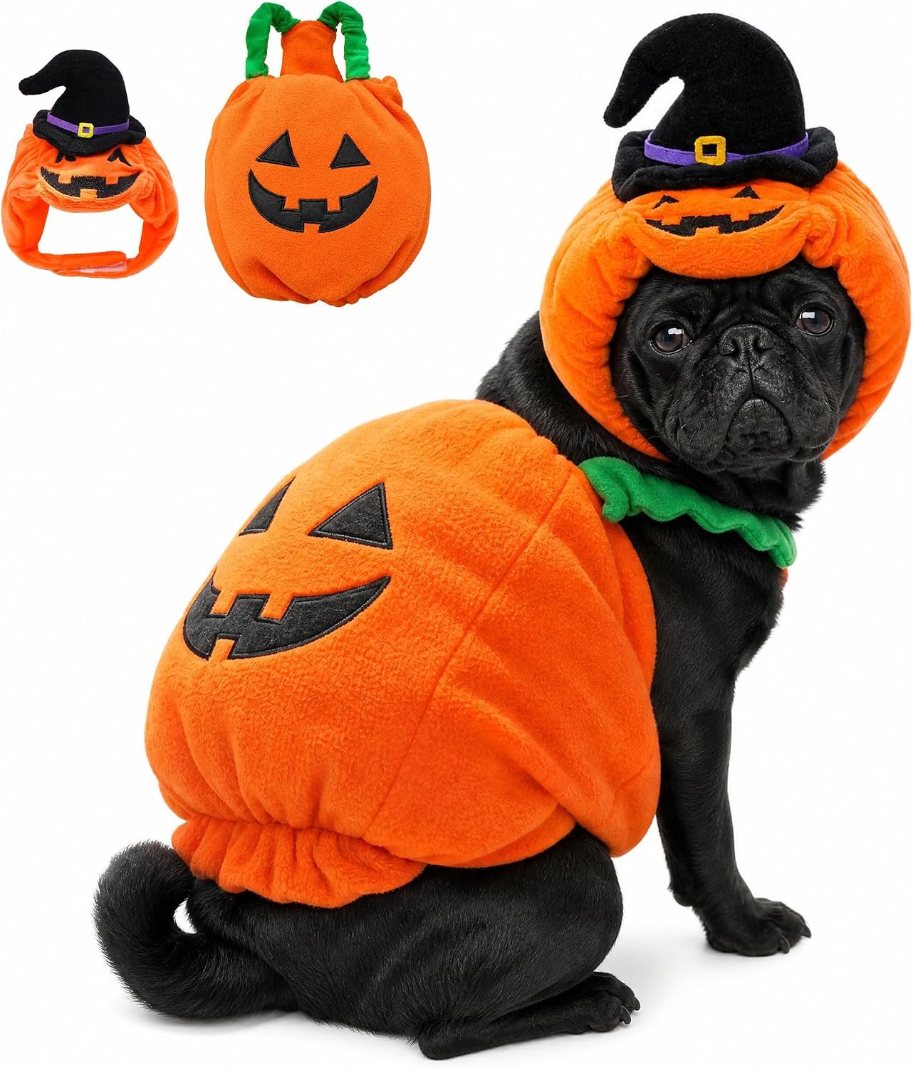 Halloweenkostuum voor honden en katten – Pompoenoutfit met heksenhoed voor kleine tot middelgrote huisdieren – Grappig kostuum voor Halloweenfeestjes (maat XS)