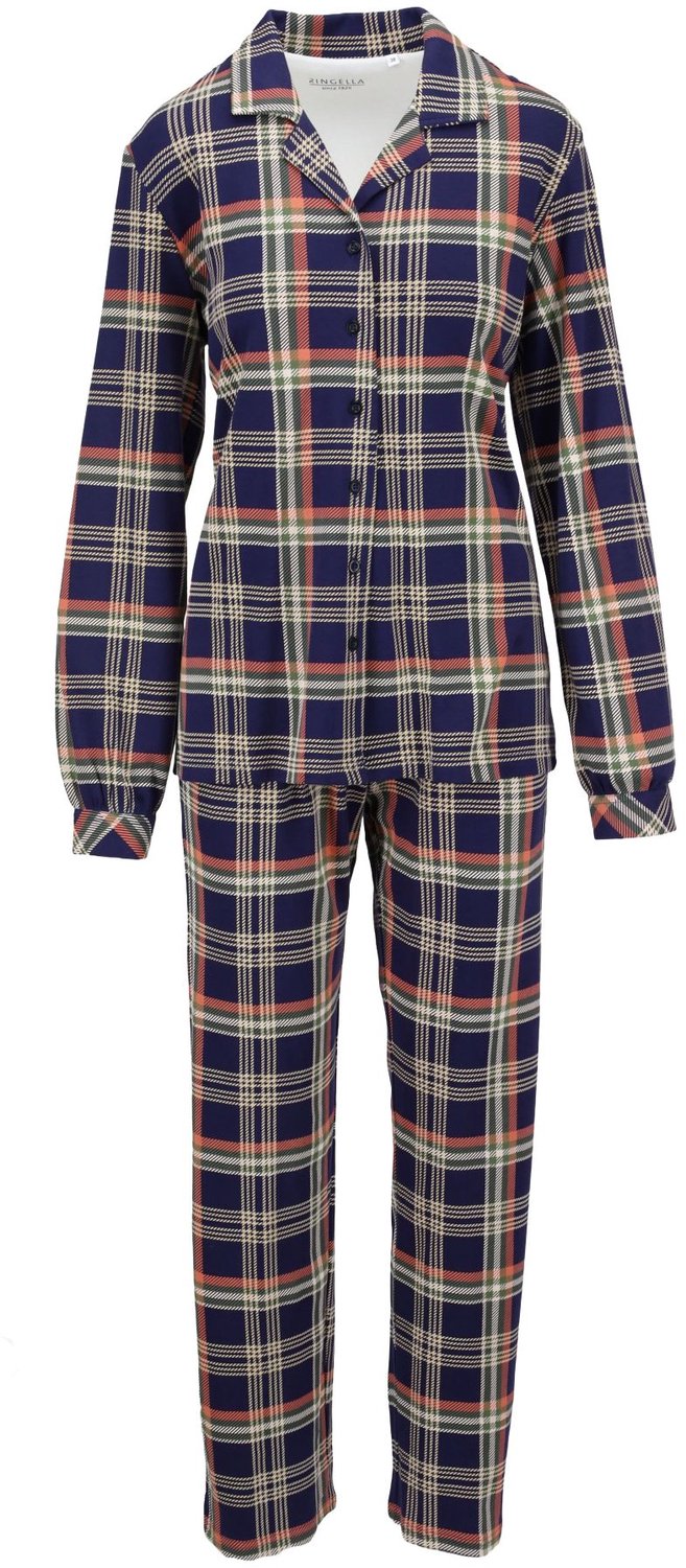 Ringella pyjama met doorknoop en ruit-42 blauw