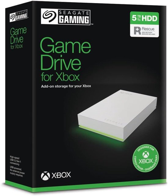 Seagate Game Drive voor Xbox Series X|S en Xbox One - Externe harde schijf - USB 3.0 - HDD - 5TB - Wit