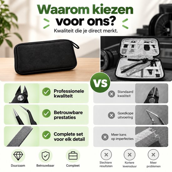 Vergelijking van BOTC 3D-printergereedschapset: professionele kwaliteit tegenover standaard alternatieven in een etui.