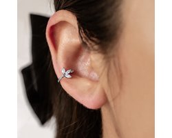 Hey Happiness Bloesem Earcuff - 925 Sterling Zilver - Zirkonia Ear Cuff - Luxe Bloem Orbellen - Cadeau Voor Vrouw - Zilver
