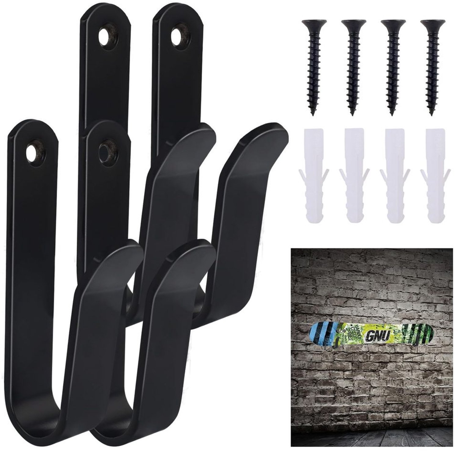 4 Stuks Snowboard Wandsteunen voor Skateboards Zwart