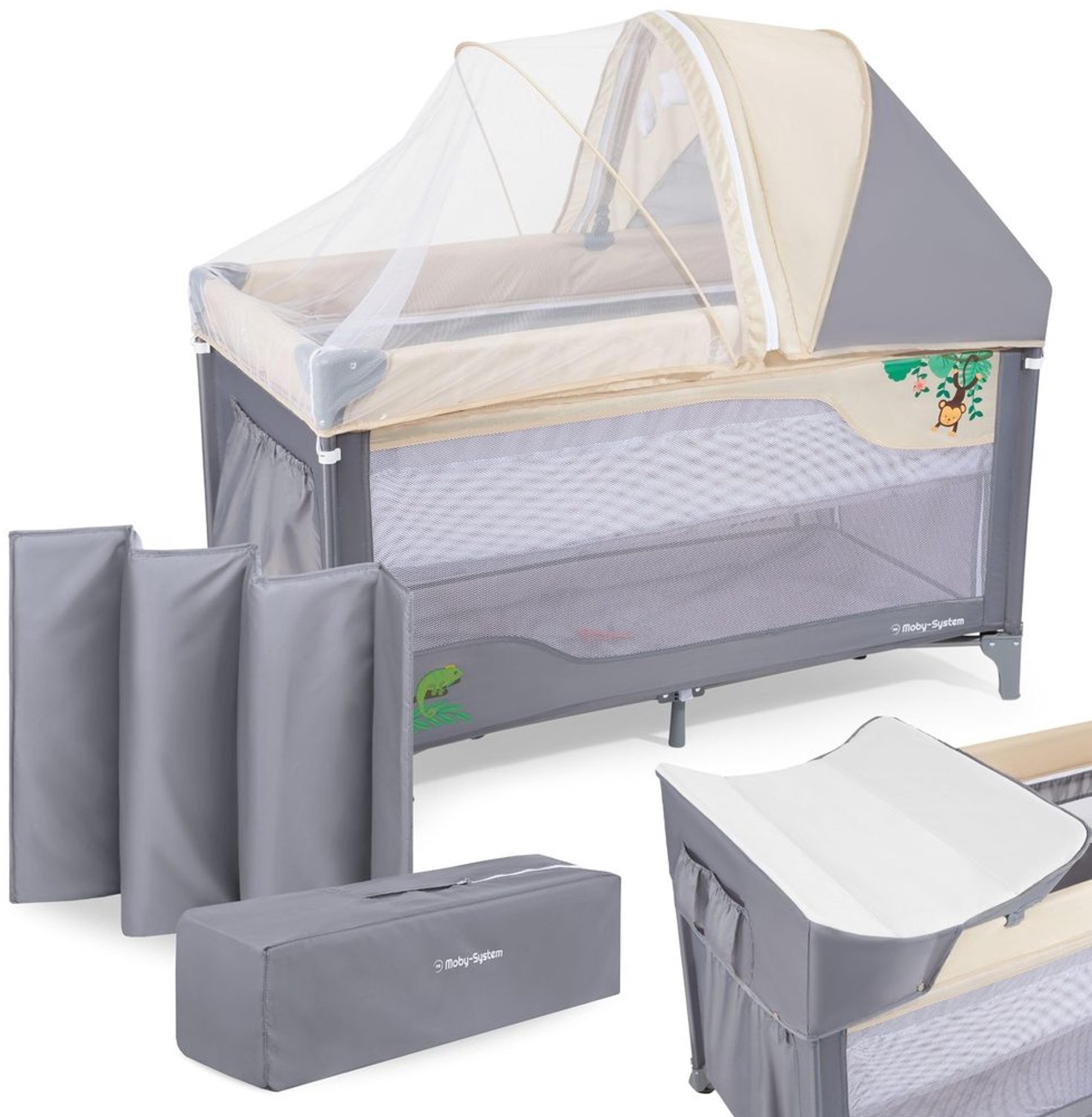 Multifunctionele Baby Carrycot met Verschoningstafel en Mosquitonetten