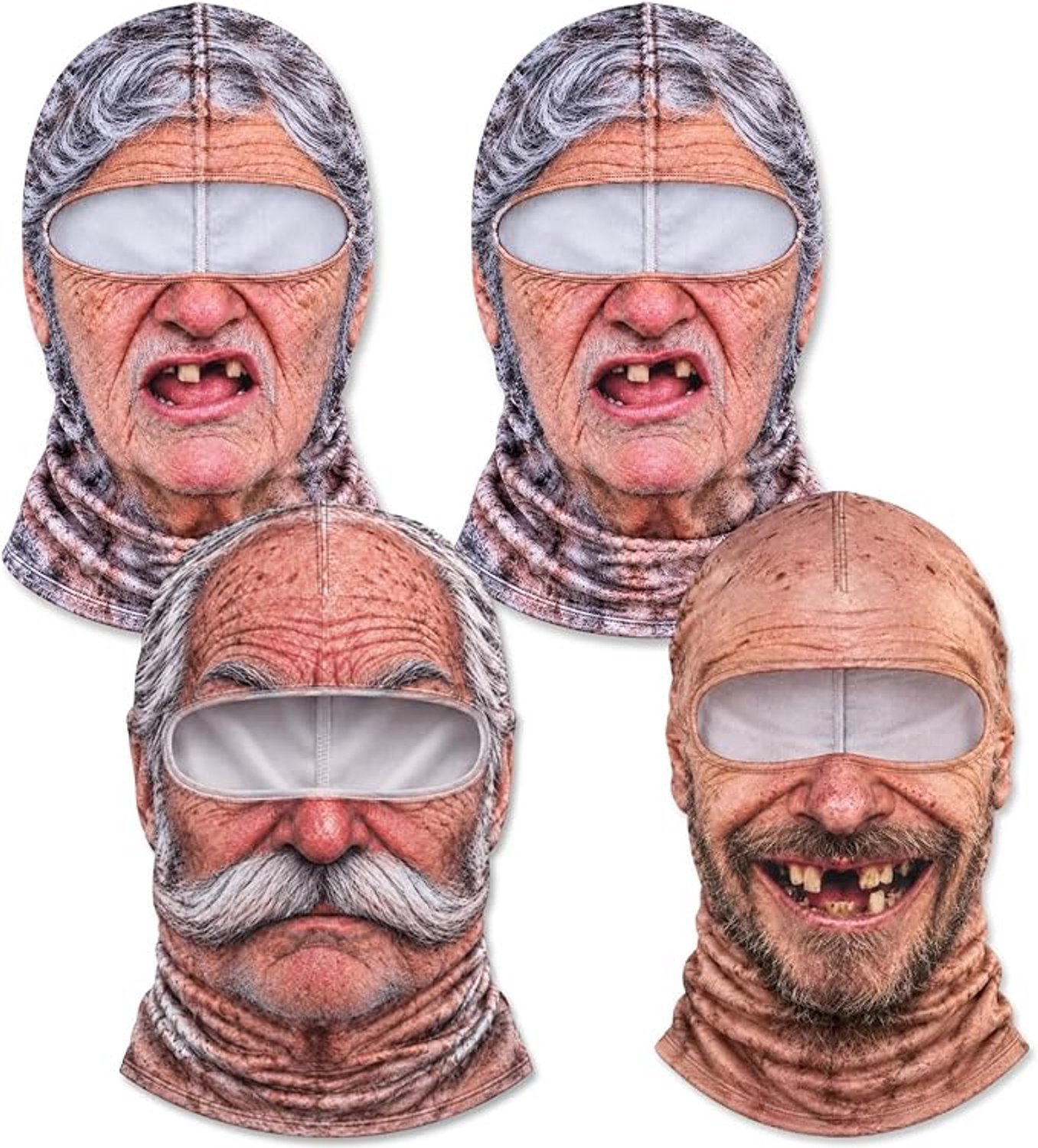 4 Grappige Bivakmuts Oude Man Gezicht Realistische 3D Print Balaclava Maskers Eigenzinnige hoofddeksels Winddicht Skimasker Wintergezichtsmasker 3D Print Skimasker Winddicht Voor Skiën Motor Snowboarden & Fietsen Zumolir® 5 Stuks