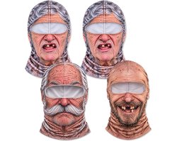 4 Stuks - Grappige Bivakmuts - Oude Man Gezicht - Realistische 3D Print Balaclava Maskers - Eigenzinnige hoofddeksels - Winddicht Skimasker - Wintergezichtsmasker - 3D Print Skimasker - Winddicht - Voor Skiën, Motor, Snowboarden & Fietsen - Zumolir®