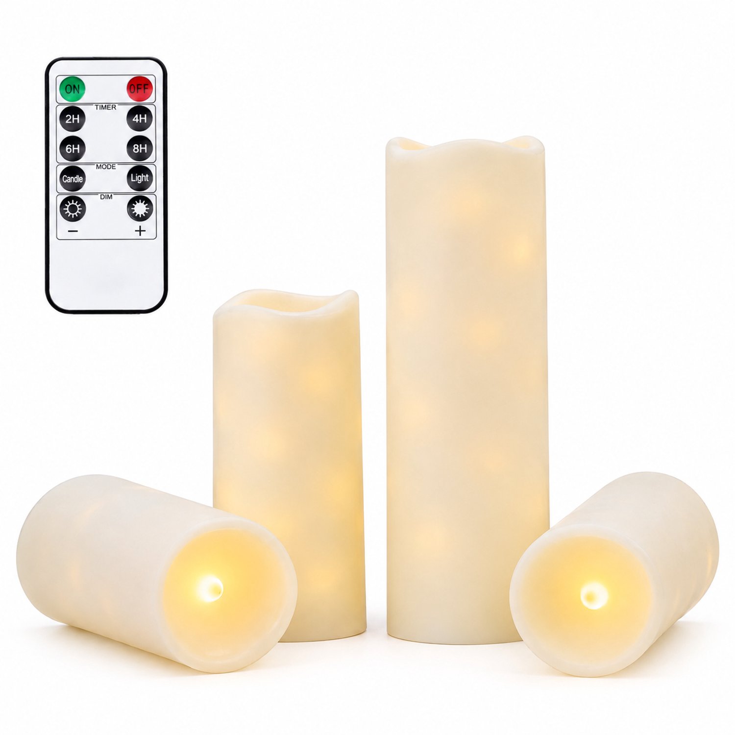 led kaarsen, 4 stuks per doos, beige met interne lichtslinger en golvende bovenrand, inclusief afstandsbediening voor sfeerdecoratie