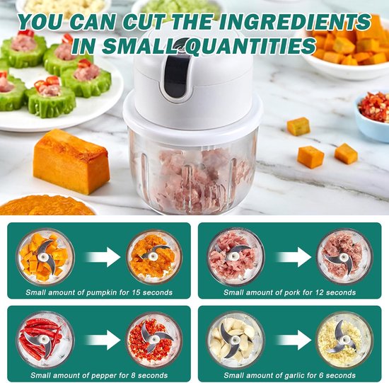 Elektrische mini-uienhakmolen - Elektrische keukenhakmolen 350 ml, USB-oplaadbaar, draadloos, kleine uienhakmolen, geschikt voor uien, fruit, noten, vlees, knoflook — afbeelding 3